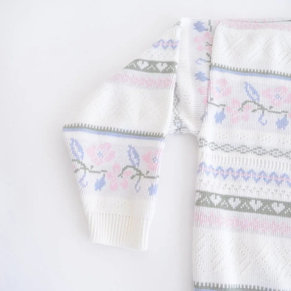 Vintage Grace Cream with Pink  Floral Half Button Down Sweater - Picture 9 of 13